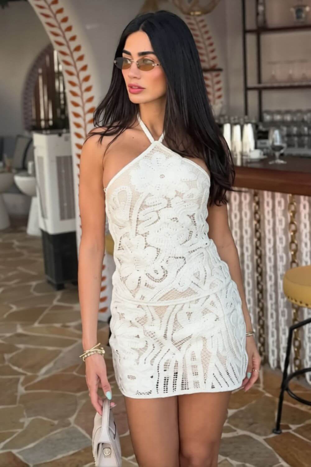 Vestido Curto em Crochê Ophelia